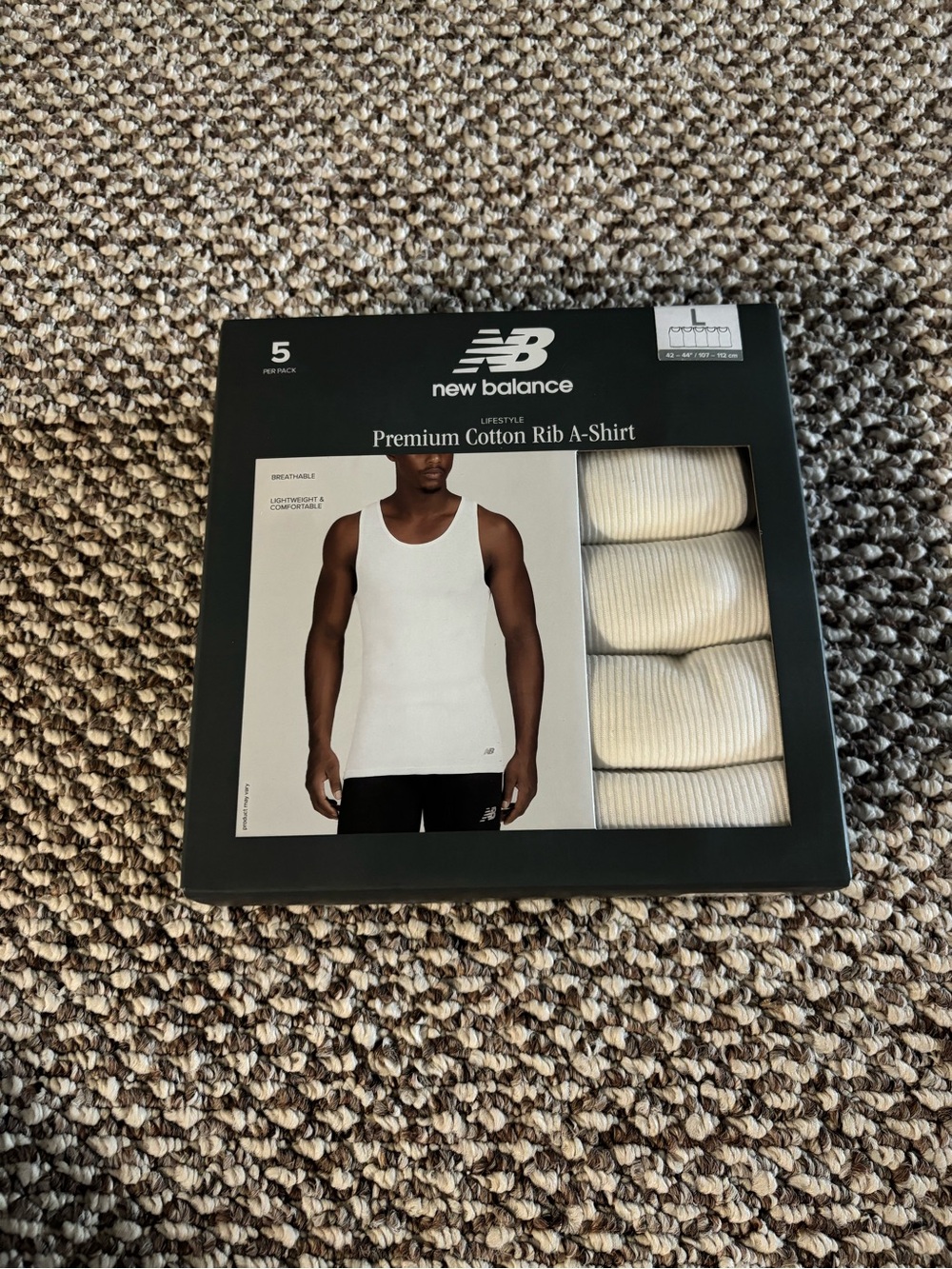 New Balance White Ribbed Cotton A-Shirt Tank Top - 5 Pack